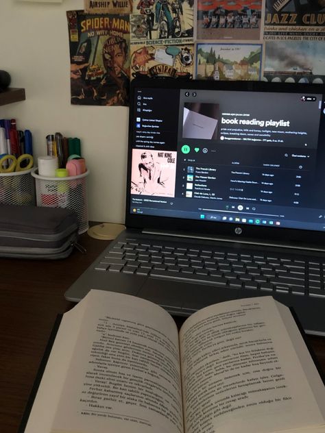 #reading #books #music #aesthetic Book And Laptop Aesthetic, Reading With Music, Reading And Listening To Music Aesthetic, Music Listener Aesthetic, Reading And Music Aesthetic, Audio Book Aesthetic, Reading Playlist, Listening To Music Aesthetic, Reader Aesthetic