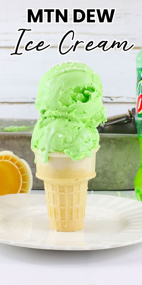 cone of mtn dew ice cream Ice Cream No Churn, Handmade Candy, Refreshing Desserts, Easy Treats, Mountain Dew, Frozen Treats, Frozen Food, Chocolate Desserts, Treat Recipe