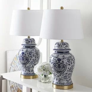 Kelly Clarkson Home Spring Blossom 29" Blue/White Table Lamp Set | Wayfair Blue And White Lamps, Blue And White Lamp, White Lamps, Blue Harvest, Pc Table, Blue White Decor, London Flat, Lamp Set, Table Lamp Sets