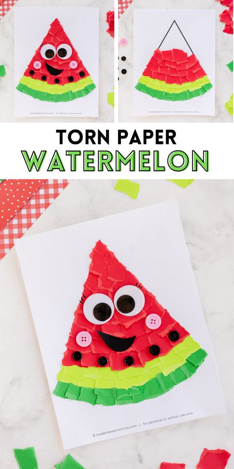 Paper Plate Watermelon Craft, Watermelon Day Preschool, Watermelon Paper Craft, Preschool Watermelon Activities, Fun Summer Baking Ideas, Watermelon Preschool Craft, Watermelon Crafts Preschool, Watermelon Activity For Kids, 30 Minute Crafts For Kids