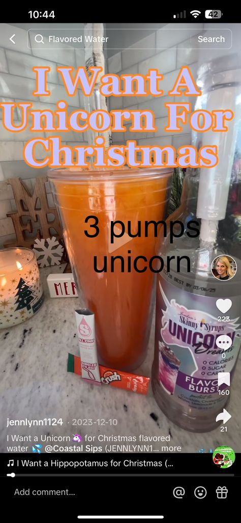 Christmas Water Flavors, Christmas Water Packet Recipes, Christmas Water Recipes, Unicorn Water Recipe, Swig Drinks, Watertok Recipes, Keto Beverages, Water Tok, Water Flavors