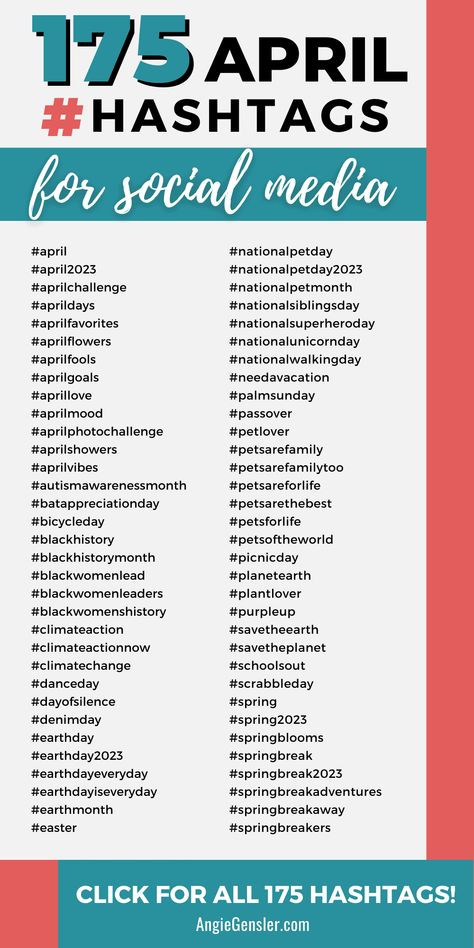 If you’re looking for some of the most popular April hashtags for social media – or need help creating content for your social media channels– we’ve got you covered. From trending and popular hashtags to easy-to-rank hashtags, we’ve got everything you need to get your content found and grow your following on social media. April Hashtags, Social Media Trends 2024, Social Media Hooks, Social Media Hashtags, Hashtag Ideas, Facebook Tips, Linkedin Tips, Twitter Tips, Popular Hashtags