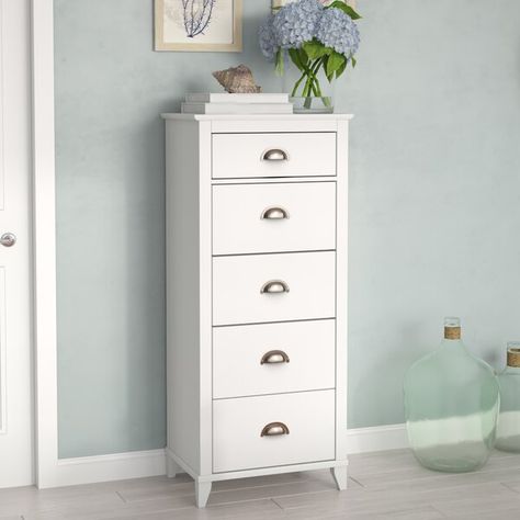 Beachcrest Home Sanmiguel 5 Drawer Chest & Reviews | Wayfair Fauxdenza Ikea, Tall Narrow Dresser, Narrow Chest Of Drawers, Lingerie Chest, 5 Drawer Dresser, 4 Drawer Dresser, 6 Drawer Chest, White Chests, 5 Drawer Chest