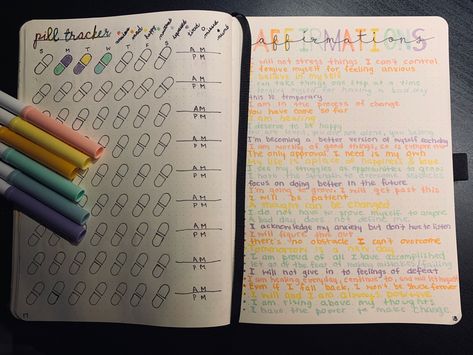 Med Tracker Bullet Journal, Affirmations Bullet Journal, Pill Tracker, Journalling Inspiration, Medical Symptoms, Tracker Bullet Journal, Bujo Journal, Bulletin Journal, Journal Tracker