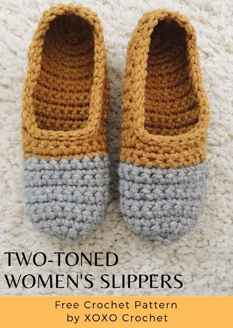 Free Crochet Patterns | Free Crochet Pattern Two-Toned Women's Slippers Crochet Slippers Adult Free Pattern, Slippers Crochet Pattern, Lidia Crochet Tricot, Crochet House, Crochet Slipper Boots, Crocheted Slippers, Easy Crochet Slippers, Slipper Pattern, Crochet Slipper