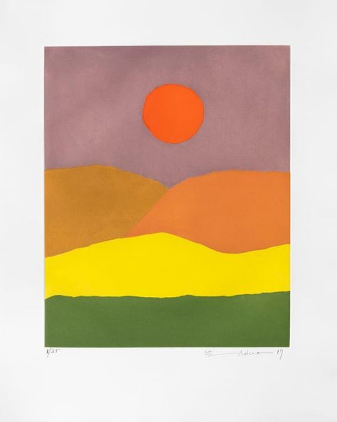 Etel Adnan, Paysage De Feu, 2017 | Meem Gallery Etel Adnan, Soft Pastels Drawing, Contemporary Oil Paintings, Abstract Landscapes, Pastel Drawing, Contemporary Art Gallery, Elementary Art, Art Plastique, Original Prints