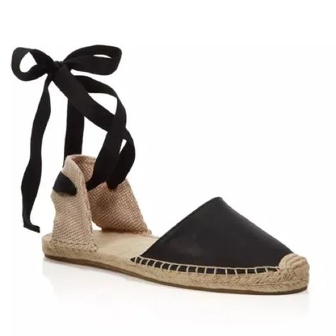 Size 9.0 Soludos espadrille sandals black leather tan jute lining wrap tie strap Tie Up Espadrilles, Casual Leather Flats, Ankle Tie Espadrilles, Soludos Espadrilles, Tan Espadrilles, Espadrilles Sandals, Denim Espadrilles, Wide Fit Sandals, Wide Width Sandals