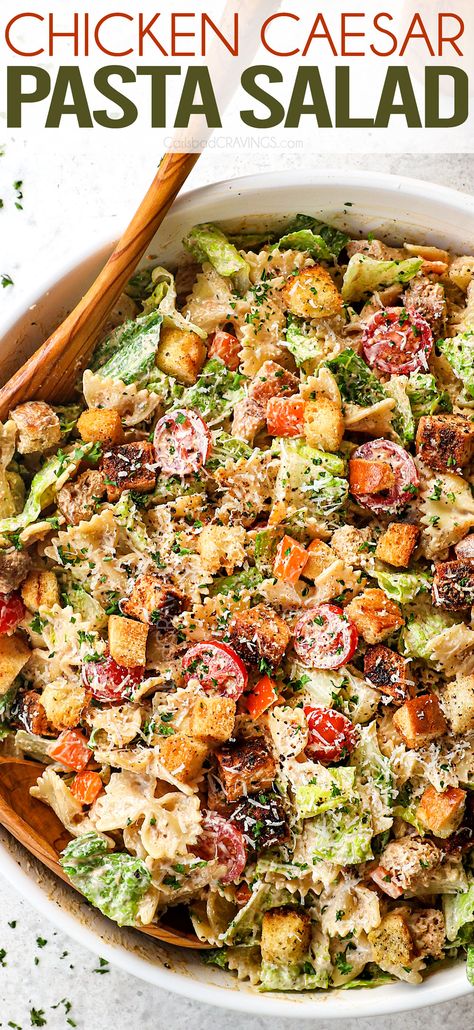 Cessation Pasta Salad, Bagged Salad Recipes, What To Take To Potluck Parties, Pasta Salad With Lettuce Recipes, Salad Recipes With Pasta And Lettuce, Pasta Salad For Potluck, Blackened Chicken Pasta Salad, Big Salad For Party, Pasta Salad Recipes With Lettuce