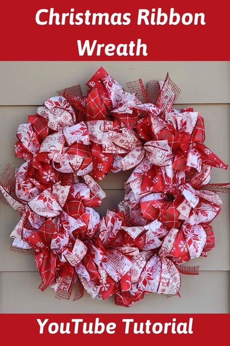 How To Ribbon Wreath, Christmas Wreaths Diy With Ribbon, Ribbon Wreath Making, Burlap Christmas Wreath Tutorial, Ribbon Wreath Christmas Diy, How To Make Holiday Wreaths, How To Make Ribbon Wreaths Tutorials, How To Make Mesh Ribbon Wreaths, Making Ribbon Wreaths Step By Step