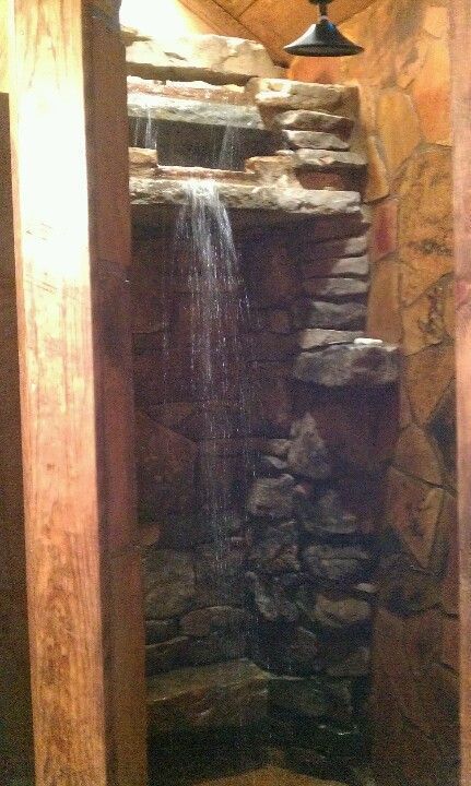 Shower Waterfall, Dream Shower, Stone Shower, Waterfall Shower, Wall Interior, Rustic Bathroom Designs, Outdoor Bathrooms, Rustic Bathrooms, Dream Bathrooms