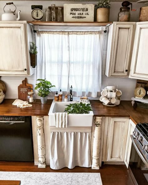 DIY Farmhouse Kitchen Sink Remodel Kitchen Curtain Ideas Above Sink, Kitchen Windows Above Sink, Window Above Sink, White Apron Sink, Kitchen Sink Remodel, Sink Remodel, White Kitchen Curtains, Diy Farmhouse Kitchen, Above Kitchen Sink