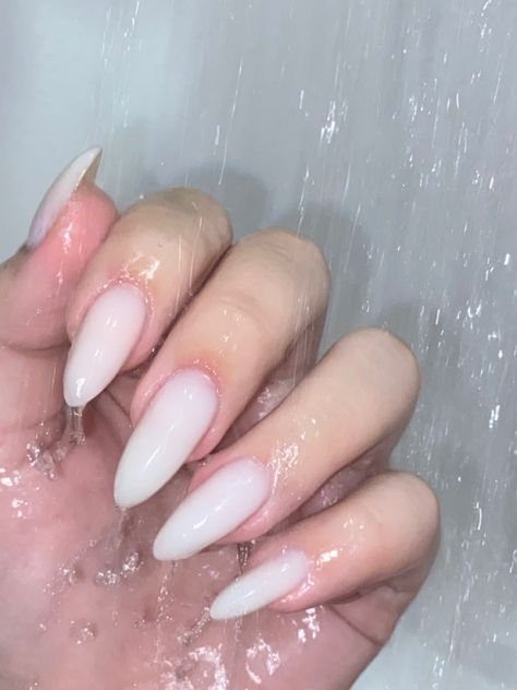 Long Almond Milky Nails, Full White Nails Almond, Matte Almond Nails, Milk Nails, White Almond Nails, Milky Nails, Super Cute Nails, Drip Nails, The Glow Up