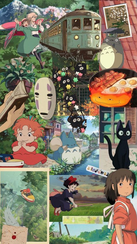 #ghibli #naturewallpaper #animewallpaper #studioghibli #moviecollage Studio Ghibli Wallpaper, Hayao Miyazaki Art, Ghibli Wallpaper, Studio Ghibli Background, Japanese Animated Movies, Ghibli Artwork, Wallpaper Collage, Studio Ghibli Movies, Studio Ghibli Art