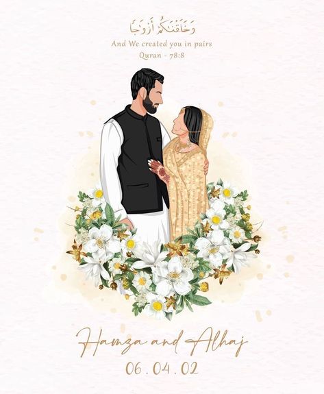 Wedding Cards Images, Cartoon Wedding Invitations, Wedding Illustration Card, Couple Illustration Wedding, Bride And Groom Cartoon, Wedding Couple Cartoon, Wedding Card Design Indian, Muslim Wedding Cards, Indian Wedding Invitation Card Design