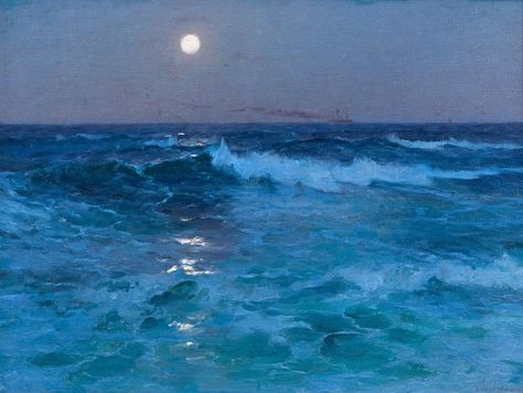 Lionel Walden Seascape by Moonlight Moonlight Painting, Mystical Art, Ocean Painting, Blue Painting, Chalk Art, Seascape Paintings, Student Art, Art Paint, Oil Pastel