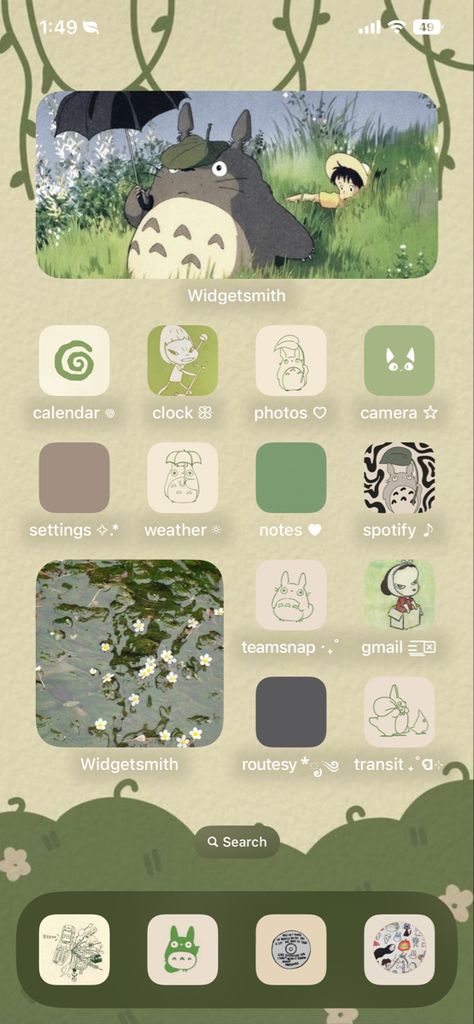 Ghibli Studio Widget, Gibli Studio Aesthetic Icon, Studio Ghibli Aesthetic Widget, Cute Wallpapers Studio Ghibli, Ios 16 Wallpaper Studio Ghibli, Phone Wallpaper With Widgets, Phone Theme Ideas Studio Ghibli, Cool Themes For Phone, Totoro Themed Phone