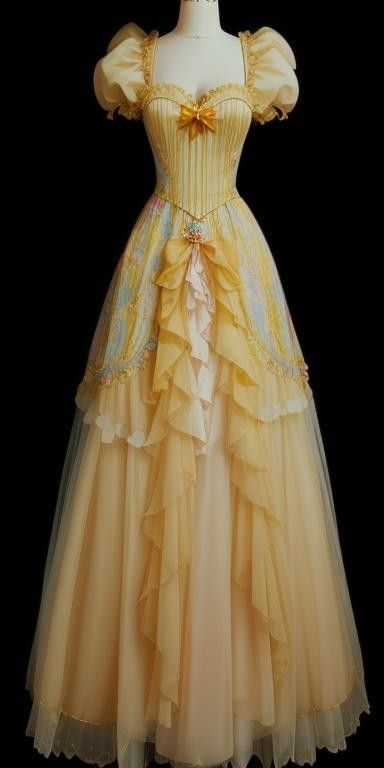 Yellow Dress Fancy, Vintage Yellow Prom Dress, Yellow Ball Gown Prom Dress, Yellow Princess Aesthetic, Ariel Inspired Dress, Cute Princess Dresses, Yellow Princess Dress, Yellow Ball Gown, Belle Outfit