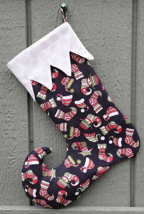 Let's Sew an Elf Christmas Stocking - Rosie and David Pattern Elf Stocking Pattern, Christmas Stocking Pattern Free, Stocking Pattern Free, Stockings Diy, Cute Christmas Stockings, Elf Stocking, Decorated Stockings, Elf Shoes, Christmas Stockings Diy