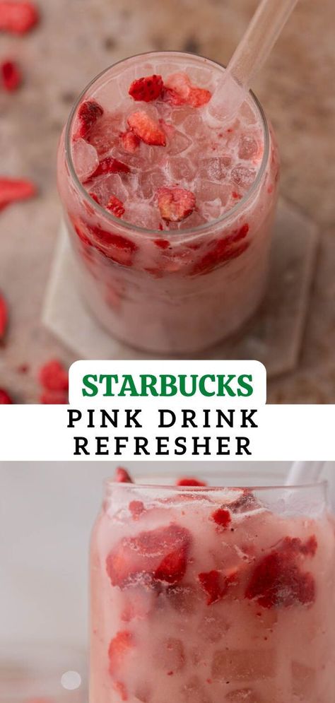 The Starbucks pink drink is one of the most iconic and crowd-favorite drink they have there. The base of this recipe is made with a handful of simple ingredients and can be taken to the next level by adding in some green coffee extract for caffeine Pink Drink Refresher, Pink Drink Copycat, Starbucks Pink Drink Recipe, Starbucks Strawberry Acai Refresher, Pink Drink Starbucks, Starbucks Pink Drink, Pink Drink Recipes, Coconut Milk Uses, Caffeine Free Drinks