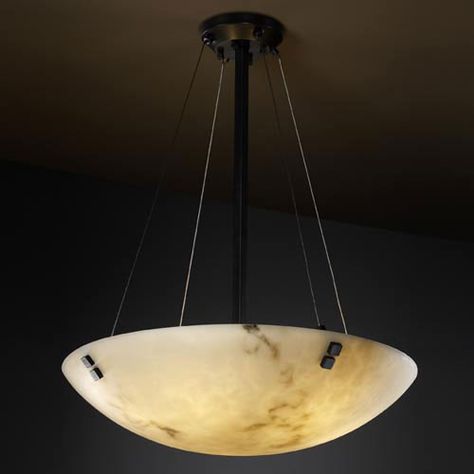 LumenAria 18-Inch Bowl 3000 Lumen LED Pendant with Pair Square Finials Justice Design Group Lighting, Bowl Pendant, Justice Design, Metal Screen, Stainless Steel Cable, 3 Light Pendant, Bronze Pendant, Black Pendant, Mini Pendant