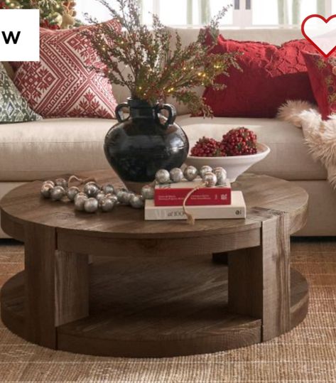 Pottery Barn Coffee Table, Round Coffee Table Styling, Sectional Coffee Table, Round Wood Coffee Table, Coffee Table Styling, Mineral Spirits, Reclaimed Pine, Cocoa Brown, Kiln Dried Wood