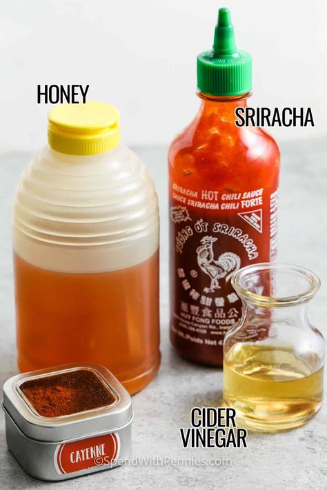 This hot honey recipe is a game-changer in flavor, and adds a sweet hot kick to dishes like fried chicken or pizza! With honey, sriracha, vinegar, and cayenne, it becomes the ultimate all-purpose sauce or glaze. Similar to Frank's red hot honey sauce, but with customizable heat levels. Double the recipe and share this uniquely spicy condiment with friends! #spendwithpennies #hothoneyrecipe #easyhothoney #besthothoneyhomemade Spicy Hot Honey Recipe, Spicy Chicken Sauce Recipes, Hot Honey Recipe Chicken Wings, How To Make Hot Honey, Honey Glaze Sauce, Hot Honey Sauce Recipe, Spicy Honey Sauce, Pizza With Honey, Baked Spagetti