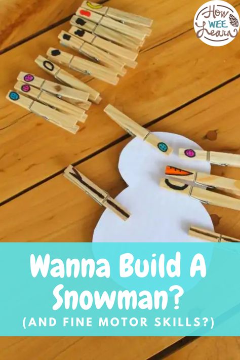 A cardboard snowman with clothespins for arms and eyes and nose New Years Fine Motor Activities, Winter Building Activities For Kids, Winter Social Studies Activities Preschool, Winter Fine Motor Activities Toddlers, Fine Motor Prek, North Pole Preschool Activities, January Fine Motor Activities, Fine Motor Winter Activities Preschool, Fine Motor Winter Activities