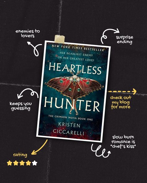 New Book Review! Check out my blog for my review of Heartless Hunter by Kristen Ciccarelli, and find out why I’m super annoyed about the sequel! 😅 Have you read Heartless Hunter? Let me know what you thought in the comments! #heartlesshunter #kristenciccarelli #romantasybooks #enemiestoloverstrope #friendstoloversromance #miscommunicationtrope #witchyreads #witchybooks #bookreview #bookreviewblogger #bookstagram #bookstagrammer #bookishdecor #bookishmerch #bookishgirl #bookishcommunity #bookl... Heartless Hunter Book, Tbr Bookshelf, Heartless Hunter, Friends To Lovers, Enemies To Lovers, Academia Fashion, Notebook Gifts, Slow Burn, Gifts Under 10