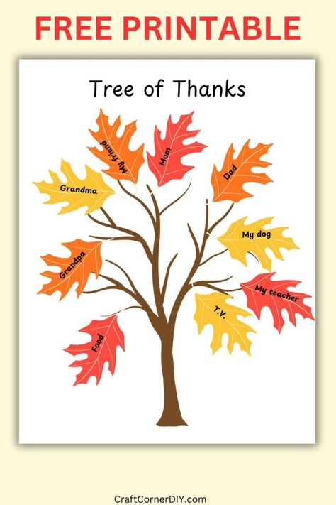 tree of thanks gratitude craft. Gratitude Crafts For Kids, Tree Of Thanks, Thankful Tree Printable, Kids Craft Corner, Tree Printable Free, Thankful Tree Craft, Gratitude Crafts, Printable Thanksgiving Crafts, Thankful Crafts