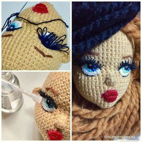 Crochet Eyes, Hand Embroidery Videos, Crochet Doll Pattern, Knitted Dolls, Fabric Dolls, Doll Face, Crochet Techniques, Crochet Gifts, Crochet Dolls