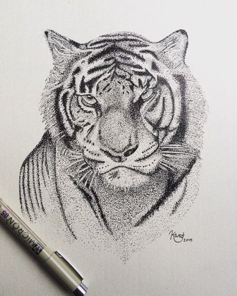 Drawing Of Tiger, Pointillism Drawing, Pointalism Art, Stipple Art, Dot Drawing, Micron Pen Art, Stippling Drawing, Dotted Drawings, Tiger Artwork