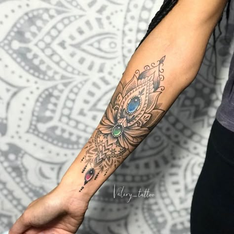 By Valery tattoo | Dec 5th 2018 | 781445 Forearm Mandala Tattoo, Tattoo Evil, Forearm Flower Tattoo, Cuff Tattoo, Jewel Tattoo, Forearm Sleeve Tattoos, Forearm Tattoo Women, Full Sleeve Tattoos, Cat Tattoos