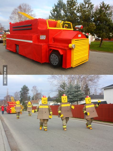 Fire Department Christmas, Lego Fire, Lego Costume, Firefighter Costume, Christmas Float Ideas, Parade Float, Christmas Parade, House Fire, Fire Rescue