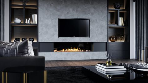 Luxury Fireplace, Modern Tv Room, Modern Wall Units, Feature Wall Living Room, Living Room Wall Units, Living Room Tv Unit Designs, Living Room Tv Unit, Tv Room Design, Room With Fireplace