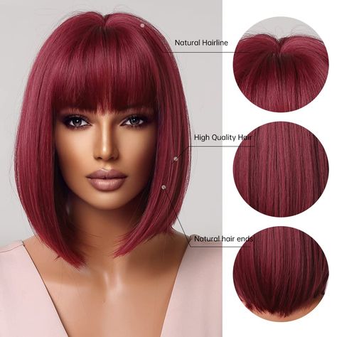 Trending Bangs, Trendy Red Hair, Styles For Straight Hair, Bobs With Bangs, Red Hair With Bangs, Bangs Styles, Red Hair Color Ideas, Red Bob, Wine Red Hair