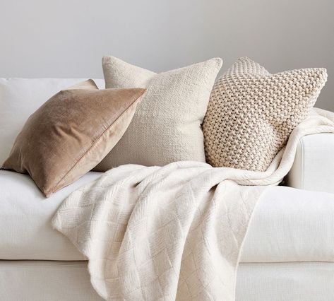 Neutral Throw Pillows, White Couches, Neutral Pillows, Living Room Pillows, Pillow Texture, Linen Pillow Covers, Couch Throw Pillows, Free Interior Design, Velvet Pillows