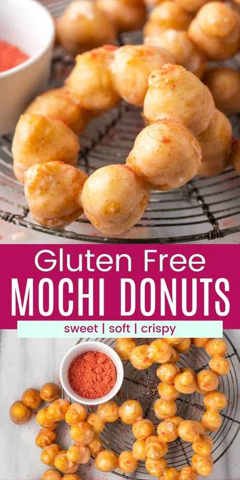 Sweet Gluten-Free Mochi Donuts are soft Japanese donuts that you can make in 30 minutes or less! Serve these easy homemade doughnuts as a breakfast for dessert, or enjoy them with coffee or tea. Gluten Free Mochi, Japanese Donuts, Gluten Free Donut Recipe, Gluten Free Doughnuts, Gluten Free Chinese, Gluten Free Yeast Free, Homemade Doughnuts, Easy Gluten Free Desserts, Donut Recipe