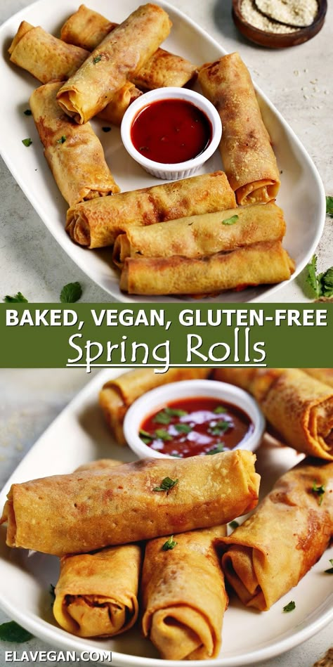 Gluten Free Egg Roll Wrappers, Gluten Free Egg Rolls, Gluten Free Chinese Food, Vegan Chinese Food, Baked Spring Rolls, Chinese Spring Rolls, Vegan Egg Rolls, Veggie Rolls, Vegan Spring Rolls