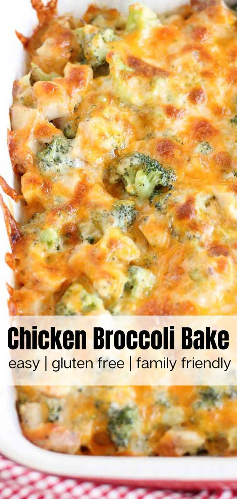 a dish of chicken broccoli bake. Chicken Broccoli Bake, Chicken Casserole Recipes Healthy, Healthy Casserole Recipes, Broccoli Bake, Chicken Broccoli Casserole, Easy Dinner Recipe, Broccoli Casserole, Rotisserie Chicken Recipes, Gluten Free Recipes For Dinner