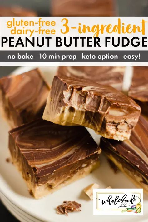 Gluten-free Dairy-free 3-Ingredient Peanut Butter Fudge - Keto option, 10 minutes to make!! Vegan Peanut Butter Fudge, Fudge Keto, Dairy Free Fudge, Gluten Free Fudge, Work Recipes, Keto Fudge, Diary Free, Food Eating, Keto Friendly Desserts