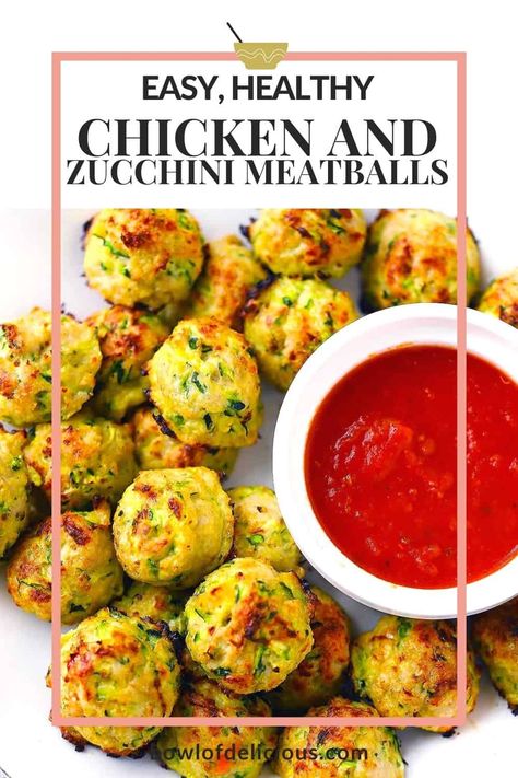 These chicken and zucchini meatballs are an easy healthy chicken recipe packed with veggies, and they're super juicy, fluffy, and packed full of flavor! Use these chicken meatballs as an appetizer or snack with marinara dipping sauce or serve over pasta. Chicken Meatballs With Zucchini, Chicken And Zucchini Meatballs, Chicken Meatballs With Veggies, Zucchini Chicken Meatballs, Chicken Zucchini Meatballs With Feta, Toddler Chicken Meatballs, Ground Chicken And Veggies Recipes, Chicken Zucchini Meatballs, Blw Meals