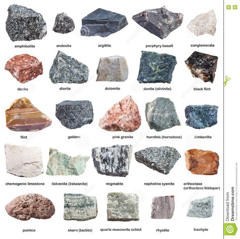 Various Raw Rocks With Names Isolated On White Stock Image - Image of muscovite, dacite: 77285469 Rock Identification Pictures, Geology Rocks Mineral, Raw Gemstones Rocks, Crystal Identification, Rock Identification, Rock And Minerals, Free Art Print, Rock And Pebbles, Metamorphic Rocks