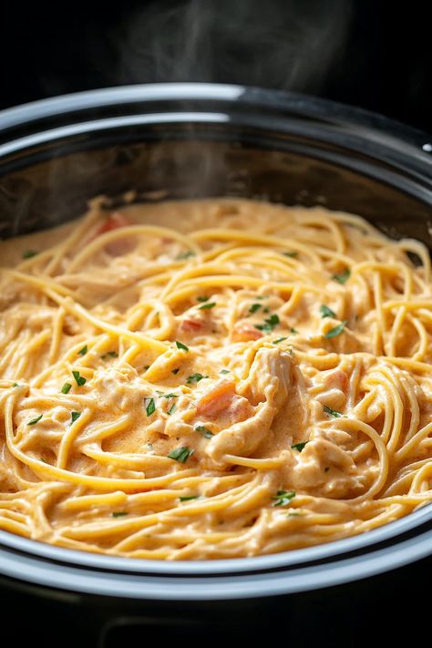 Crockpot Chicken Spaghetti Recipe: This dish offers a creamy, delightful twist on classic spaghetti that your family will request time and again. It's incredibly simple to prepare, making it the perfect choice for any busy weekday. Cheesy chicken spaghetti has become a beloved staple at family meals, potlucks, and social gatherings for its ease and Slow Cooker Chicken Spaghetti Recipe, Slow Cooker Chicken Spaghetti, Crockpot Chicken Spaghetti Recipe, Chicken Spaghetti Recipe Crockpot, Easy Chicken Spaghetti Recipe, Alligator Meat, Easy Chicken Spaghetti, Use Rotisserie Chicken, Crockpot Chicken Spaghetti