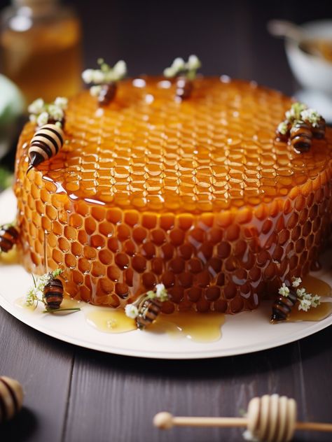 Honey Cake Decoration, Honeycomb Food, Honeycomb Cake, Bee Cakes, Cake Decorating Piping, Honey Cake, Fancy Desserts, Love Cake, Creative Cakes