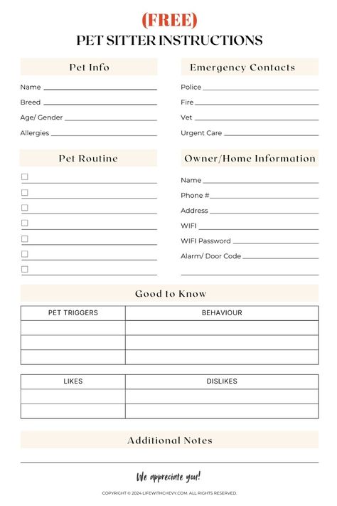 I like to use this template for my dog notes when we go out of town and someone watches our dog. It's the perfect guide to ensure the sitter has everything they need to take the best care of him so we can enjoy our time away. Also, this pet sitter instructions template is free! How To Become A Pet Sitter, Pet Sitter Instructions Free Printables, Dog Sitter Instructions Template, Dog Printables Free, Dog Sitter Instructions, Best Big Dog Breeds, Pet Printables, Pet Sitter Instructions, Dog Essentials Products