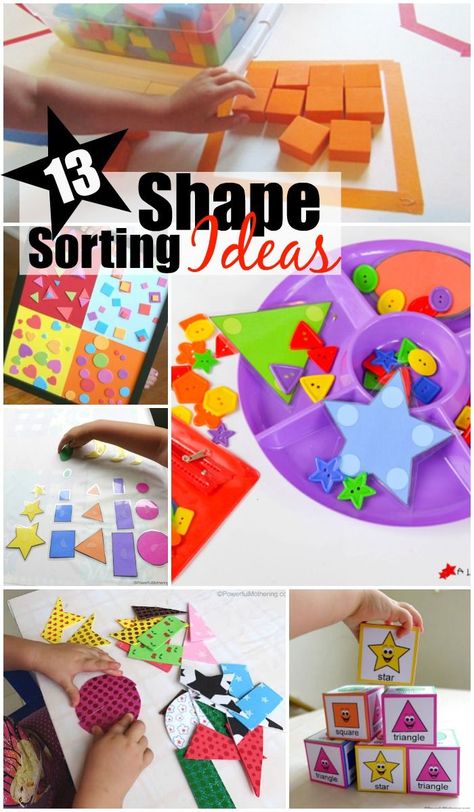 Explore these shape sorting ideas for preschoolers and find variety to keep younger and older preschoolers learning and having fun with sorting shapes. Shape Sorting Activities, Ideas For Preschoolers, Shape Activities Preschool, Pattern Activities, Shape Games, Shapes Preschool, Learning Shapes, Shapes Activities, Math Activities Preschool