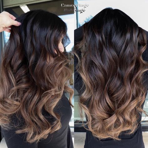 Amy McManus on Instagram: “Barbara’s hair is jet black. This took a year to achieve using Balayage. She was lifted to a level 7 near the top and her ends were just…” Darker Balayage, Dark Ombre Hair, Black Hair Ombre, Black Hair Balayage, Caramel Cream, Brown Ombre Hair, Peekaboo Hair, Brown Hair Inspo, Cute Hair Colors