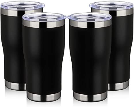 MEWAY 20oz Stainless Steel Tumblers 4 Pack Bulk ,Vacuum Insulated Coffee Cup with Lid ,Double Wall Powder Coated Travel Mug Gift,Thermal Cups Keep Drinks Cold & Hot(Black ,Set of 4) Thermal Cup, Black Set, Tumblers With Lids, Insulated Tumblers, Mug Gift, Powder Coating, Stainless Steel Tumbler, Gift For Women, Hot Coffee