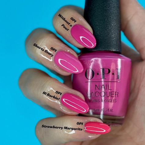 OPI Without A Pout Comparisons Opi Fuschia Nail Polish, Shorts Story Opi, Opi Comparison Swatches, Opi Hi Barbie, Opi Glitter Polish, Opi No Turning Back From Pink Street, Opi Barbie Pink, Opi Strawberry Margarita, Opi Red Nail Polish