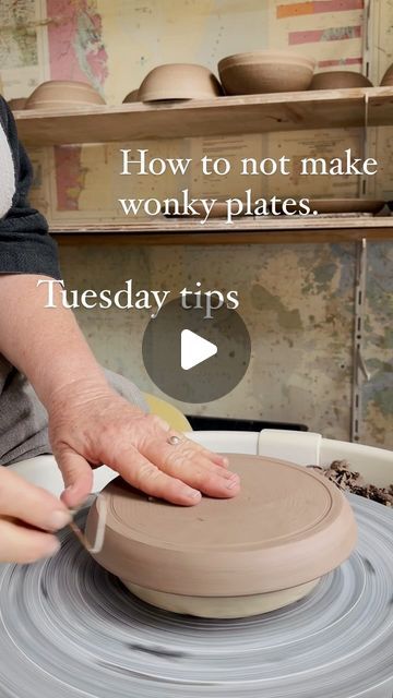 Lea Durie artist|maker|potter on Instagram: "Who likes a wonky plate?   I’m going to show you a great way to turn plates on the pottery wheel. Save if you want to try this later.   There are two main problems with turning plates. The first is the rim may have a slight wobble and if you turn it rim down on the wheel you just repeat the wobble.   The second is that plates are fragile. Both the main flat area and the rim.   Welcome the ring chuck. Made to be about the size of the inside of the plate this donut shaped ring will both protect the plate and the rim and allow you to turn with the plate base as the guage. Not the rim. Does that make sense?   This one is made from clay thrown to shape. It’s kept dry and when I want to use it I just dip the base in water. It then sticks to the wheel Throwing Plates On The Wheel, Birthday Plate, Pottery Videos, Donut Shape, Pottery Glazes, Desserts To Make, Ceramic Studio, Pottery Wheel, Hand Shapes